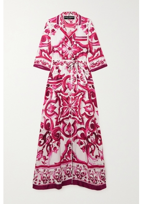 Dolce & Gabbana - Maiolica Belted Printed Silk-twill Maxi Shirt Dress - Pink - IT36,IT38,IT40,IT42,IT44,IT46,IT48,IT50