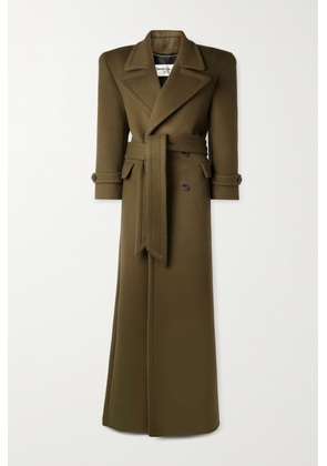 SAINT LAURENT - Double-breasted Belted Wool Coat - Green - FR40