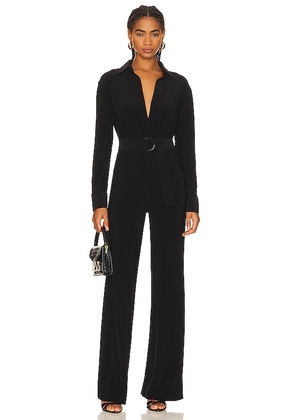 Norma Kamali Shirt Straight Leg Jumpsuit With Collar Stand in Black. Size L, M, XL, XS, XXS.
