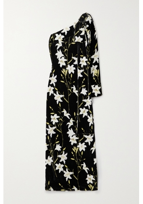 BERNADETTE - Nel Bow-detailed One-sleeve Floral-print Velvet Gown - Black - FR34,FR36,FR38,FR40,FR42,FR44