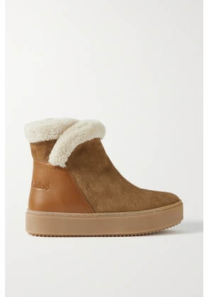 See By Chloé - Juliet Shearling-lined Suede And Leather Ankle Boots - Brown - IT35,IT36,IT37,IT38,IT39,IT40,IT41,IT42