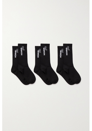 Hommegirls - Set Of Three Intarsia Ribbed Cotton-blend Socks - Black - One size
