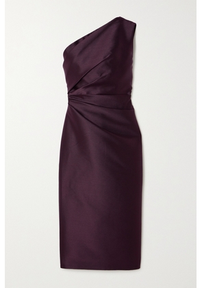 Solace London - Orla One-shoulder Gathered Satin-twill Midi Dress - Burgundy - UK 4,UK 6,UK 8,UK 10,UK 12,UK 14,UK 16