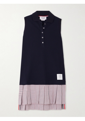 Thom Browne - Pleated Checked Cotton-poplin And Cotton-piqué Mini Dress - Blue - IT36,IT38,IT40,IT42,IT44,IT46,IT48