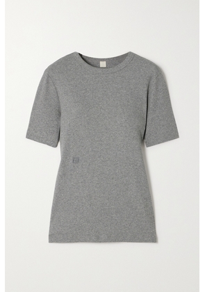 TOTEME - Embroidered Ribbed Stretch Organic Cotton-jersey T-shirt - Gray - xx small,x small,small,medium,large