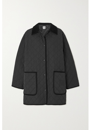 TOTEME - Oversized Corduroy-trimmed Quilted Organic Cotton-blend Jacket - Black - xx small,x small,small,medium,large,x large