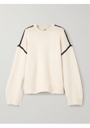 TOTEME - Oversized Whipstitched Wool, Cashmere And Cotton-blend Sweater - White - xx small,x small,small,medium,large