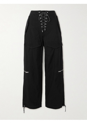 Dion Lee - Lace-up Organic Cotton-blend Twill Wide-leg Pants - Black - xx small,x small,small,medium,large,x large
