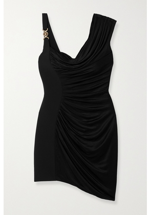Versace - Asymmetric Embellished Draped Jersey Mini Dress - Black - IT36,IT38,IT40,IT42,IT44,IT46