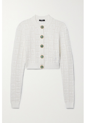 Balmain - Cropped Pointelle-knit Cardigan - White - FR34,FR36,FR38,FR40,FR42,FR44