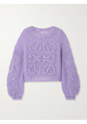 Loewe - Anagram Embroidered Metallic Mohair-blend Sweater - Purple - x small,small,medium,large