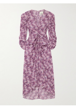 Isabel Marant - Albini Gathered Printed Silk-blend Midi Dress - Purple - FR34,FR36,FR38,FR40,FR42,FR44
