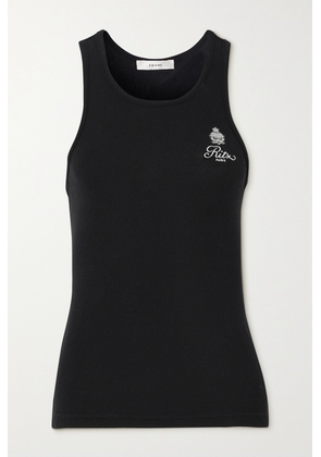 FRAME - + Ritz Paris Embroidered Ribbed-jersey Tank - Black - xx small,x small,small,medium,large,x large