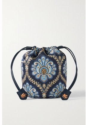 Etro - Mini Leather-trimmed Printed Duchesse-satin Pouch - Blue - One size