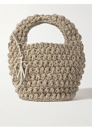 JW Anderson - Popcorn Basket Leather-trimmed Crocheted Waxed-cotton Tote - Gray - One size