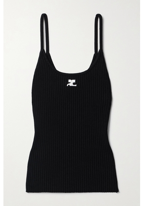 COURREGES - Reedition Appliquéd Ribbed-knit Tank - Black - x small,small,medium,large,x large