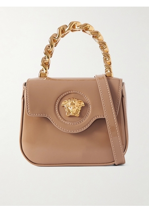 Versace - La Medusa Embellished Patent-leather Shoulder Bag - Neutrals - One size