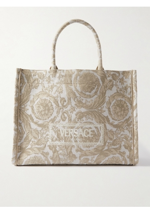Versace - Leather-trimmed Jacquard Tote - Neutrals - One size