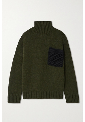 JW Anderson - Oversized Cotton-paneled Knitted Turtleneck Sweater - Green - xx small,x small,small,medium,large,x large