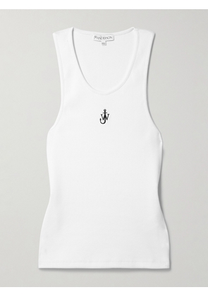 JW Anderson - Embroidered Ribbed Cotton-jersey Tank - White - xx small,x small,small,medium,large,x large