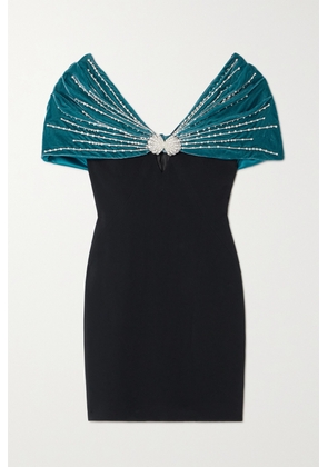 Saloni - Kaila Embellished Velvet-trimmed Crepe Mini Dress - Blue - UK 4,UK 6,UK 8,UK 10,UK 12,UK 14,UK 16