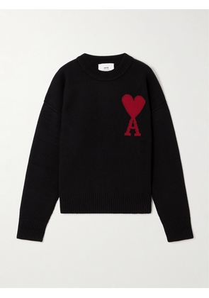 AMI PARIS - + Net Sustain Intarsia Wool Sweater - Black - x small,small,medium,large,x large