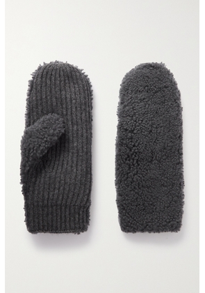 Yves Salomon - Shearling And Ribbed Wool And Cashmere-blend Mittens - Gray - One size