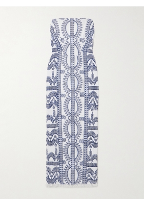 Charo Ruiz - Ynisa Strapless Smocked Broderie Anglaise Cotton-blend Midi Dress - Blue - x small,small,medium,large,x large