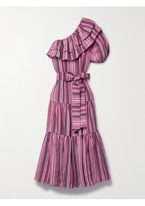 Lisa Marie Fernandez - + Net Sustain Arden One-sleeve Ruffled Striped Linen-blend Maxi Dress - Pink - 0,1,2,3,4