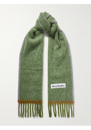 Acne Studios - Appliquéd Fringed Brushed-knit Scarf - Green - One size