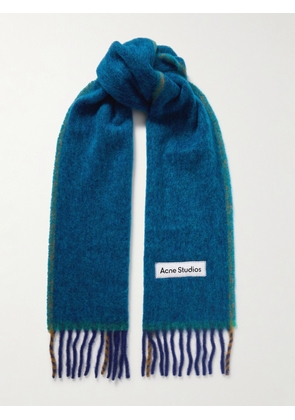 Acne Studios - Appliquéd Fringed Knitted Scarf - Blue - One size