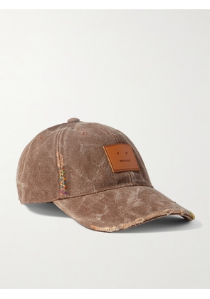Acne Studios - Face Leather-appliquéd Distressed Cotton-canvas Baseball Cap - Brown - One size