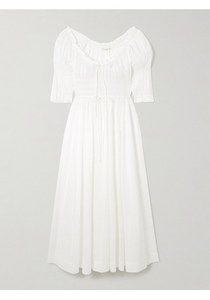 DÔEN - + Net Sustain Ischia Shirred Organic Cotton-voile Midi Dress - White - xx small,x small,small,medium,large,x large,xx large
