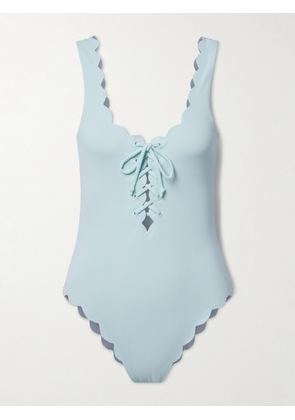 Marysia - Palm Springs Reversible Scalloped Seersucker Swimsuit - Blue - xx small,x small,small,medium,large,x large,xx large