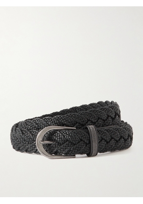 Brunello Cucinelli - Cinta Leather-trimmed Woven Raffia Belt - Black - S,M,L