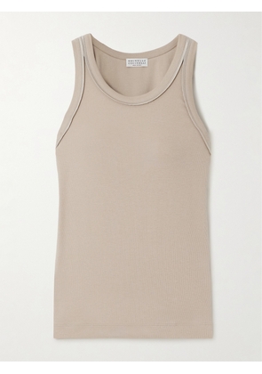Brunello Cucinelli - Ribbed Stretch Cotton-jersey Tank - Brown - xx small,x small,small,medium,large,x large,xx large