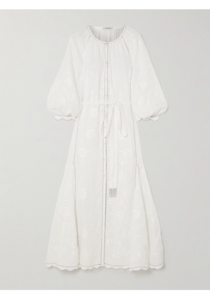 Vita Kin - Nathalie Belted Scalloped Embroidered Linen Maxi Dress - White - x small,small,medium,large