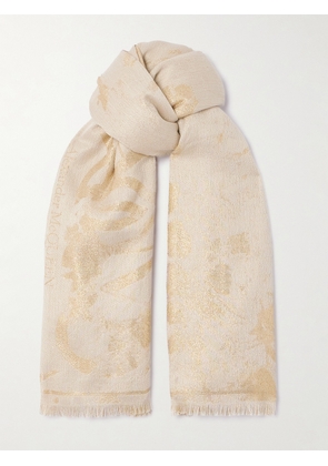 Alexander McQueen - Frayed Metallic Jacquard Scarf - Ivory - One size