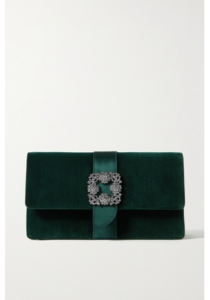 Manolo Blahnik - Capri Crystal-embellished Satin-trimmed Velvet Clutch - Green - One size