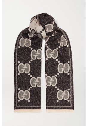 Gucci - Fringed Metallic Jacquard-knit Wool-blend Scarf - Black - One size