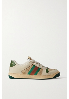 Gucci - Screener Suede, Distressed Leather And Canvas Sneakers - Neutrals - IT35,IT35.5,IT36,IT36.5,IT37,IT37.5,IT38,IT38.5,IT39,IT39.5,IT40,IT40.5,IT41,IT41.5,IT42