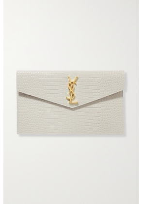 SAINT LAURENT - Uptown Croc-effect Leather Pouch - Off-white - One size