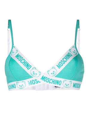 Moschino flocked logo-bands cotton bra - Green