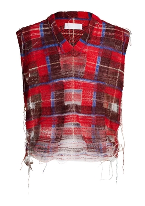Maison Margiela distressed checked tank top - Red