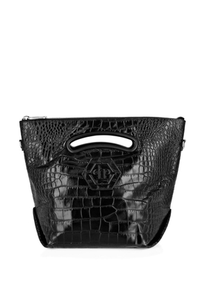 Philipp Plein logo-plaque crocodile-embossed tote bag - Black