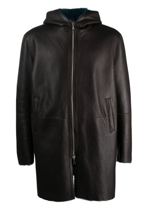 Tagliatore hooded leather coat - Brown