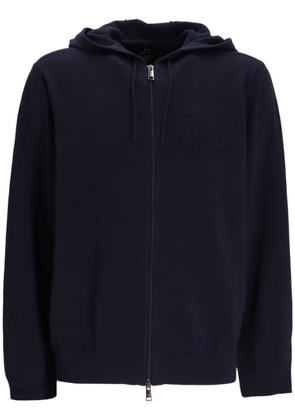 Armani Exchange logo-debossed cotton zip-up hoodie - Blue