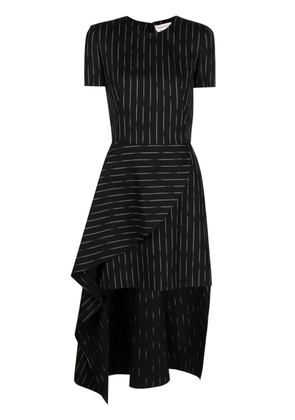 Alexander McQueen Broken-Pinstripe asymmetric tailored dress - Black