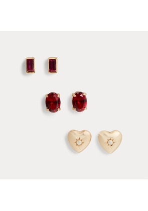 Gold-Tone Heart & Stone Earring Set