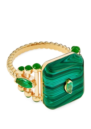 L'Atelier Nawbar Yellow Gold, Malachite And Emerald Moments In Qabila Ring